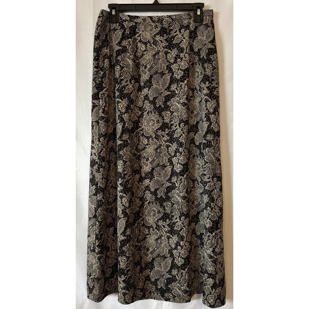 Vtg Kathie Lee Collection‎ Women's 12 Black Tan Maxi length Skirt Cottagecore